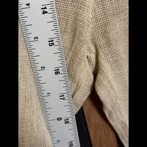 Meo Meli Trousers OS Beige Oatmeal Linen Cotton Paperbag Knit Elastic Waist - Picture 4 of 8